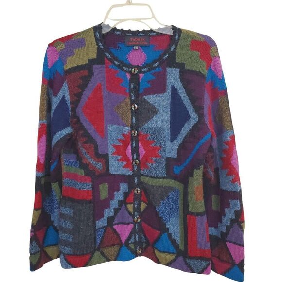 Tabask ALPACA Sweater Cardigan Small Colorful Aztec Southwestern Geometric #37 - Picture 1 of 7
